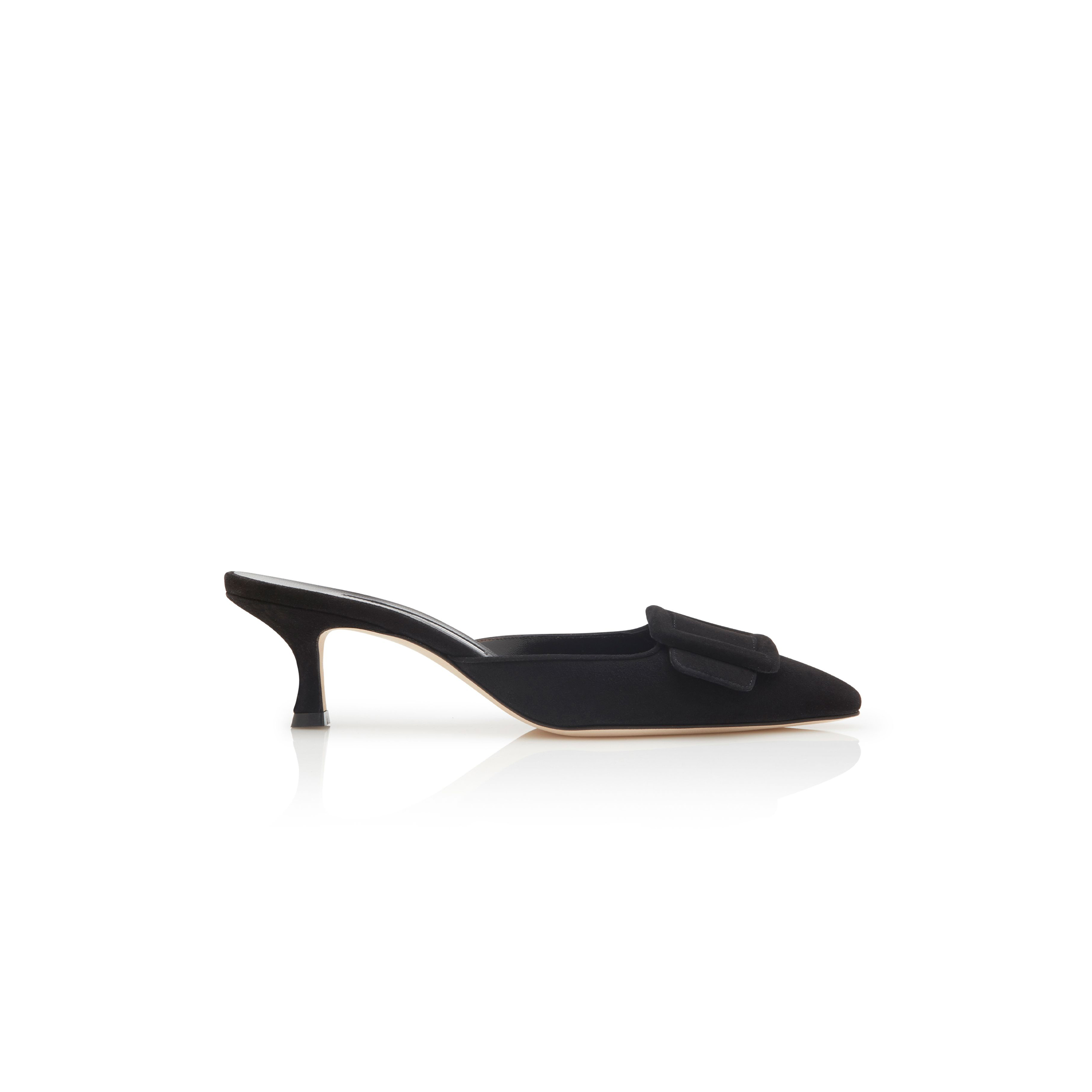 MANOLO BLAHNIK MAYSALE BLACK SUEDE KITTEN HEEL MULES 9XX-0246-0010 MANOLO BLAHNIK MAYSALE BLACK SUEDE KITTEN HEEL MULES 9XX-0246-0010